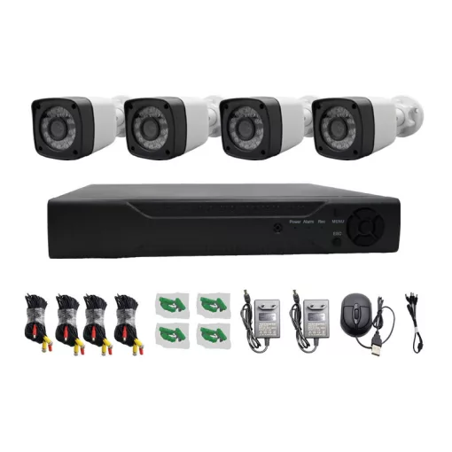 4 kamerás AHD megfigyelő rendszer – 1080P (2MP) kültéri kamerák, éjjellátás, P2P távoli elérés, PAL