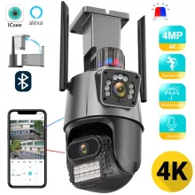 Titan 360' 8MP 4K WiFi PTZ kültéri biztonsági kamera – iCSee, éjjellátás, mozgáskövetés, IP66- szürke-fekete