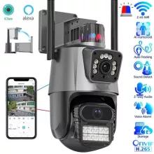 Titan 360' 8MP 4K WiFi PTZ kültéri biztonsági kamera – iCSee, éjjellátás, mozgáskövetés, IP66- szürke-fekete