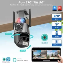 Titan 360' 8MP 4K WiFi PTZ kültéri biztonsági kamera – iCSee, éjjellátás, mozgáskövetés, IP66- szürke-fekete