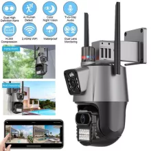 Titan 360' 8MP 4K WiFi PTZ kültéri biztonsági kamera – iCSee, éjjellátás, mozgáskövetés, IP66- szürke-fekete