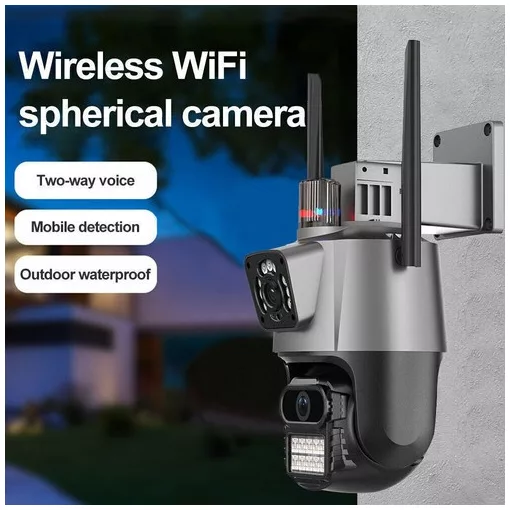 Titan 360' 8MP 4K WiFi PTZ kültéri biztonsági kamera – iCSee, éjjellátás, mozgáskövetés, IP66- szürke-fekete