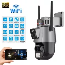 Titan 360' 8MP 4K WiFi PTZ kültéri biztonsági kamera – iCSee, éjjellátás, mozgáskövetés, IP66- szürke-fekete
