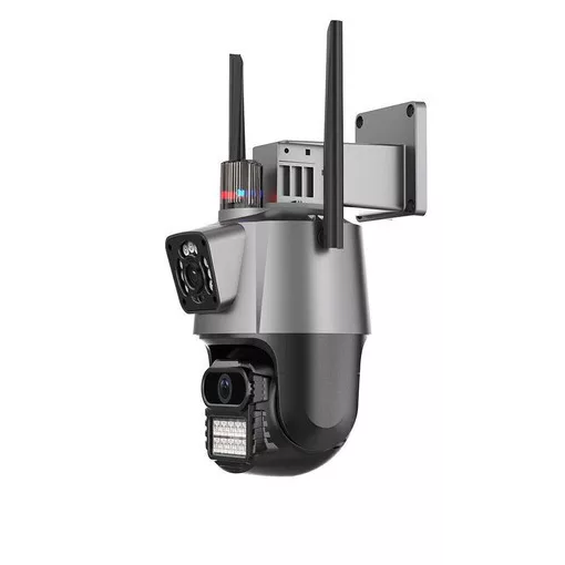 Titan 360' 8MP 4K WiFi PTZ kültéri biztonsági kamera – iCSee, éjjellátás, mozgáskövetés, IP66- szürke-fekete