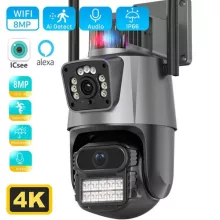 Titan 360' 8MP 4K WiFi PTZ kültéri biztonsági kamera – iCSee, éjjellátás, mozgáskövetés, IP66- szürke-fekete