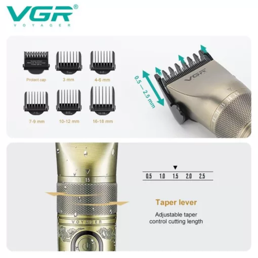 VGR V-659 Professzionális Hajvágó – Kerámia és porfém ötvözetű pengével, Zoom Wheel állítás, IPX7 vízálló, 6500–7500 RPM, 300 perc üzemidő