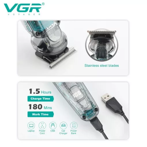 VGR V-949 Professzionális többfunkciós trimmelő – szakáll-, fül- és orrszőrvágó, vízálló, digitális kijelző