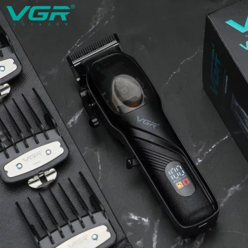VGR V-269 Professzionális haj- és szakállvágó – T-penge, LED kijelző, töltőállomás