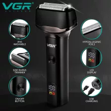 VGR V-371 Elektromos borotva férfiaknak – Kihajtható trimmelővel, vezeték nélküli, IPX5 vízálló, nedves és száraz borotválkozáshoz