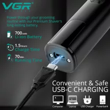 VGR V-371 Elektromos borotva férfiaknak – Kihajtható trimmelővel, vezeték nélküli, IPX5 vízálló, nedves és száraz borotválkozáshoz