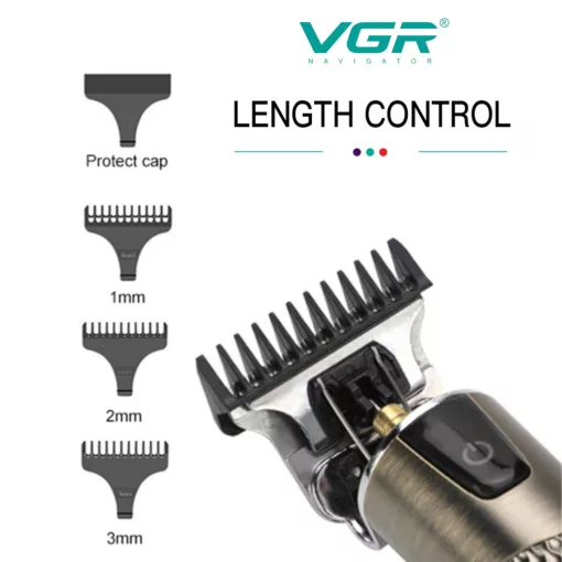 VGR V-983 Professzionális zezeték nélküli hajvágó és kontúrvágó – T-pengével, 0 mm vágás, 1500 mAh akkumulátor, 200 perc üzemidő