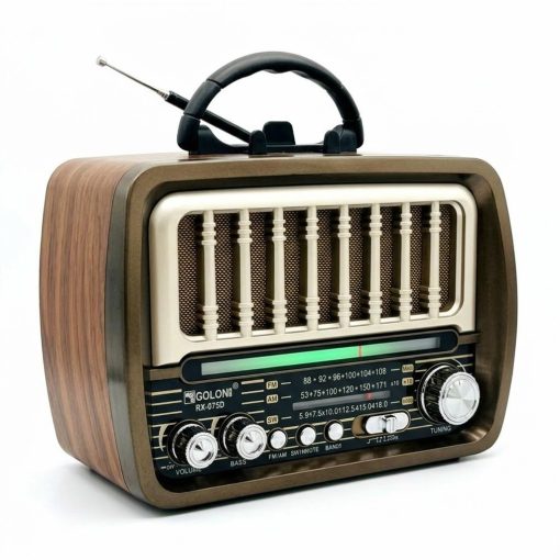 Golon RX-075D Retro USB rádió – napelemes újratölthető, fa hatású kivitelben