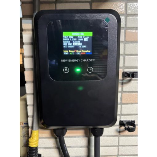 Fali Töltőállomás elektromos autókhoz és egyéb járművekhez,színes képernyős,kártyás, 5 méter 7 kw,32A,type2 csatlakozóval