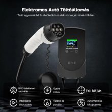 Fali Töltőállomás elektromos autókhoz és egyéb járművekhez,színes képernyős,kártyás, 5 méter 7 kw,32A,type2 csatlakozóval