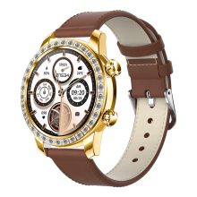 ChronoLux Okosóra arany - narancssárga szilikon és barna bőr szíjjal