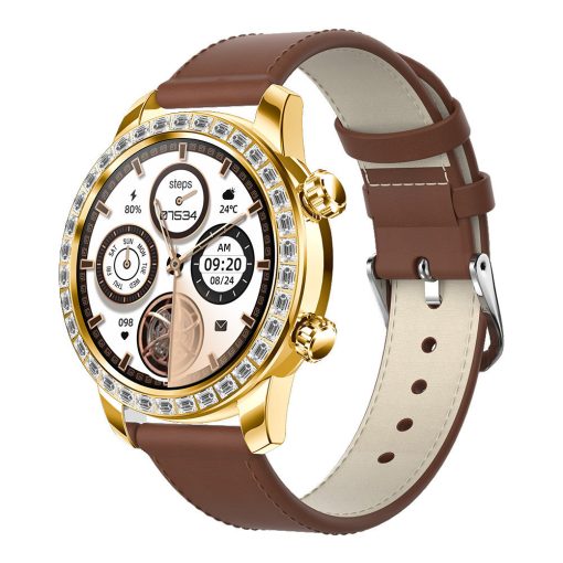 ChronoLux Okosóra arany - narancssárga szilikon és barna bőr szíjjal