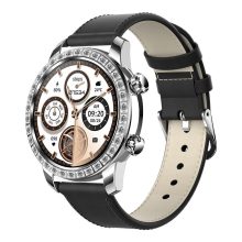 ChronoLux Okosóra ezüst - fekete szilikon és bőr szíjjal