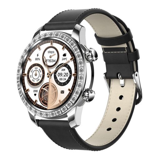 ChronoLux Okosóra ezüst - fekete szilikon és bőr szíjjal