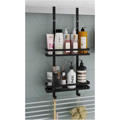 Fúrás Nélküli Helytakarékos Zuhanypolc – 2 Kosárral és Törölközőtartóval