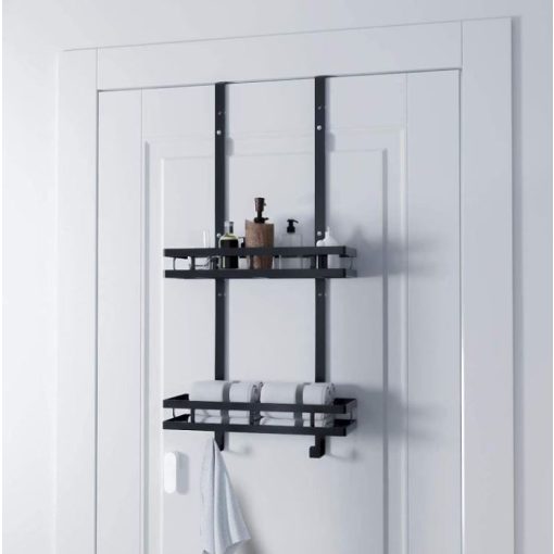 Fúrás Nélküli Helytakarékos Zuhanypolc – 2 Kosárral és Törölközőtartóval