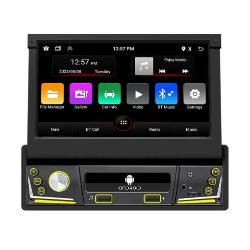 Android autós multimédia lejátszó kihúzható érintőképernyővel - GPS navigáció, WiFi, CarPlay, Rádió, 7 színű gombvilágítás