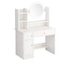 Sminkasztal LED tükörrel – Többzónás tárolás és tágas asztallap, fehér, 80x40x128 cm