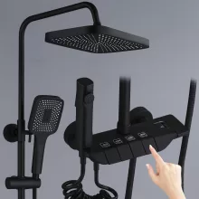 Prémium Piano zuhanyszett 4 vízkimenettel – esőztető fejjel és kézi zuhannyal, fekete