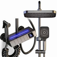 Prémium Piano zuhanyszett digitális kijelzővel – esőztető fejjel és kézi zuhannyal, szürke