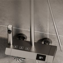 Prémium Piano zuhanyszett digitális kijelzővel – esőztető fejjel és kézi zuhannyal, szürke