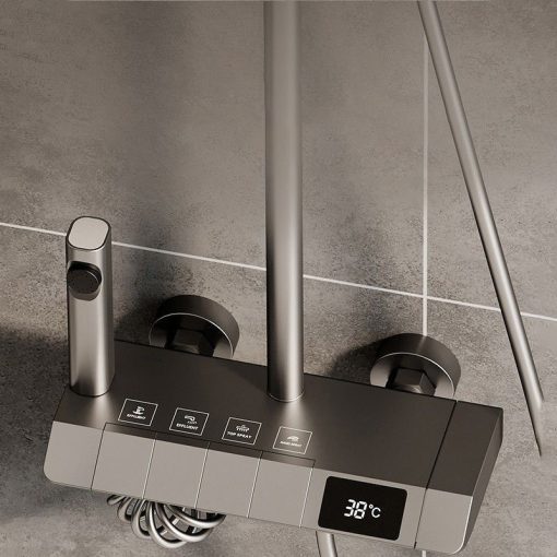 Prémium Piano zuhanyszett digitális kijelzővel – esőztető fejjel és kézi zuhannyal, szürke