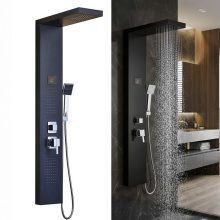 Modern falra szerelhető hidromasszázs zuhanyrendszer - vízhőmérséklet-kijelzővel - fekete