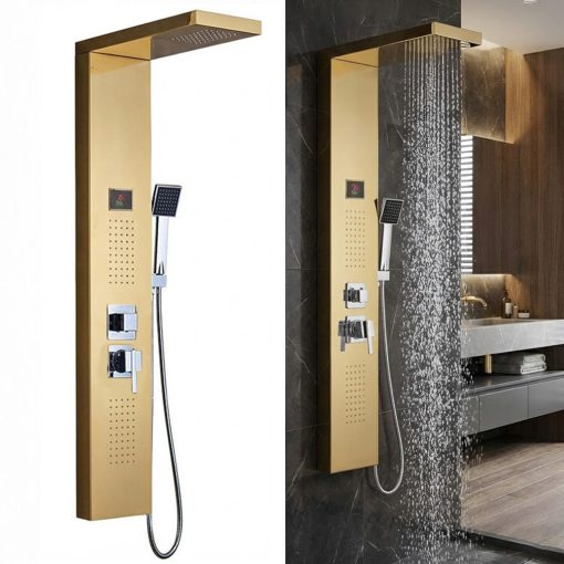 Modern falra szerelhető hidromasszázs zuhanyrendszer - vízhőmérséklet-kijelzővel - arany