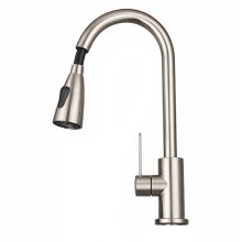 Rozsdamentes acél kihúzható mosogatótálcás csaptelep háztartási konyhába, teleszkópos mosogatócsap hideg-meleg vízhez, fröccsenésgátló kivitel