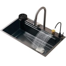 Multifunkciós konyhai mosogató, 68x45 cm - Beépített poháröblítővel, 360°-ban forgatható, kihúzható csaptelep vízesés funkcióval