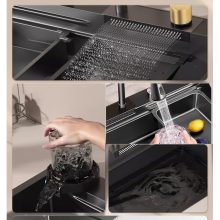 Multifunkciós konyhai mosogató, 68x45 cm - Beépített poháröblítővel, 360°-ban forgatható, kihúzható csaptelep vízesés funkcióval