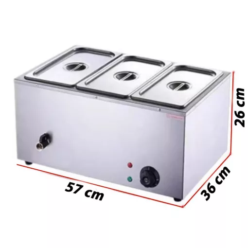 Elektromos ételmelegítő – 3 rekeszes, rozsdamentes acél