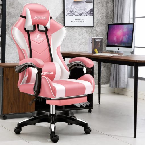 Likeregal 920 gamer szék lábtartóval, masszázs funkcióval, pink
