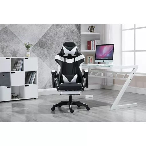 Racing Pro X Gamer szék lábtartóval, fehér-fekete
