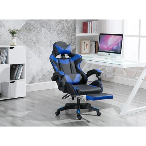 Racing Pro X Gamer szék lábtartóval, kék-fekete