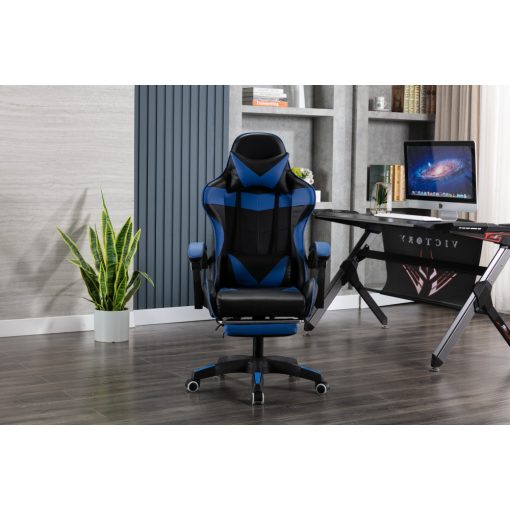 Racing Pro X Gamer szék lábtartóval, kék-fekete