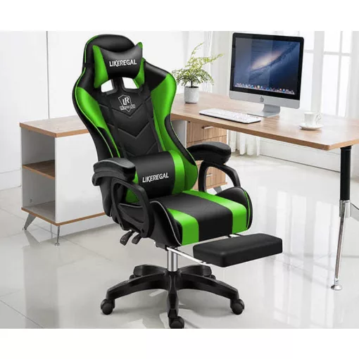 Likeregal 920 gamer szék lábtartóval zöld masszázs funkcióval