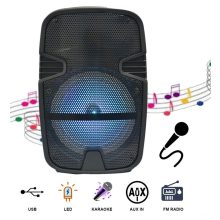 Hordozható akkus BT hangfal, LED hangulatfény - Mikrofonnal +távirányítóval!