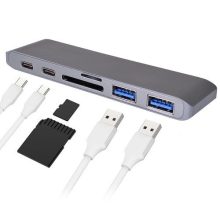 USB elosztó HUB MacBook-hoz szürke színben, Type-C, USB 3.0, SD, Micro SD, TF