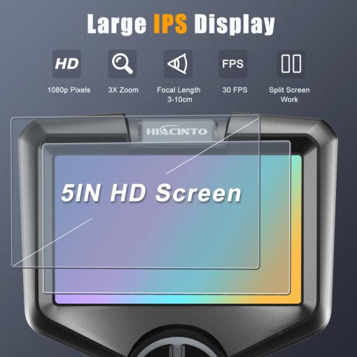 Hiacinto Professzionális Ipari Endoszkóp Kamera – 360° Forgatható Duál Kamera, 5 m Kábel, IP68 Vízálló, 1080P, 5” IPS Kijelző, 32 GB Memóriakártyával