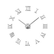 Nagyméretű DIY Modern Halk Falióra – 3D Öntapadós Római Számos, Ezüst Színben (90 cm – 1,8 m, szabadon állítható méret)