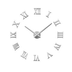   Nagyméretű DIY Modern Halk Falióra – 3D Öntapadós Római Számos, Ezüst Színben (90 cm – 1,8 m, szabadon állítható méret)