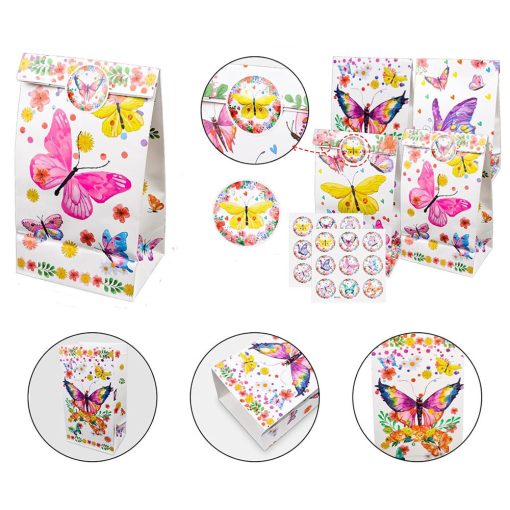 48 darabos Pillangós Party Ajándék Szett – Ajándéktasakok, kulcstartók, karkötők és matricák