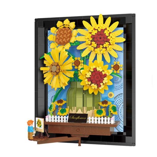 Van Gogh Napraforgók – 3D Építőjáték Festmény (Képkerettel) | Művészeti Modell Dekoráció - 1277darabos