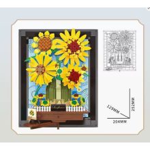 Van Gogh Napraforgók – 3D Építőjáték Festmény (Képkerettel) | Művészeti Modell Dekoráció - 1277darabos