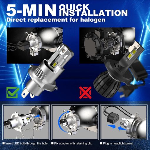 BEAMFLY H4 LED Fényszóró Izzó – 20000LM, 6000K Hideg Fehér Fény (2 darabos készlet)